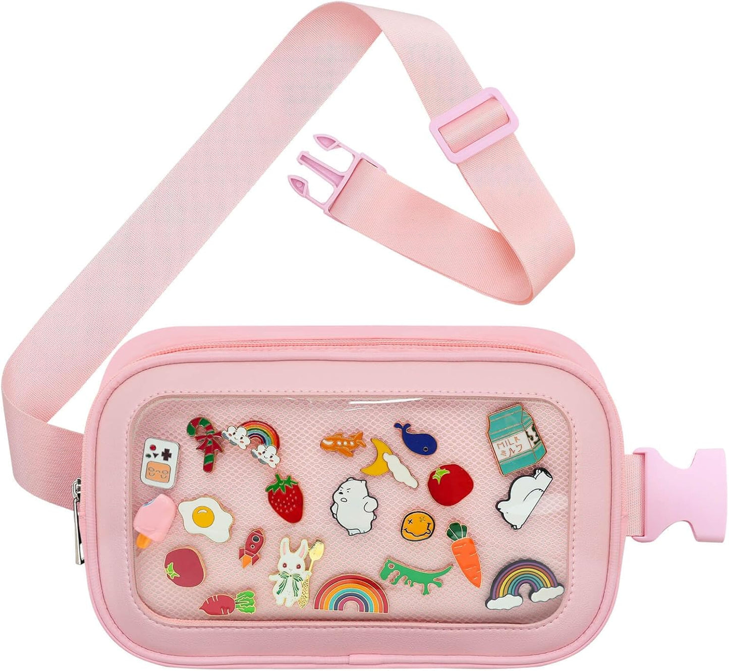 Pin Bag Fanny Pack, Ita Bag Storage Pin, Pink Crossbody Belt Bags for Women Girls Gifts, Pins Display for Sports Memorial Travel Brooches(No Pins Included)