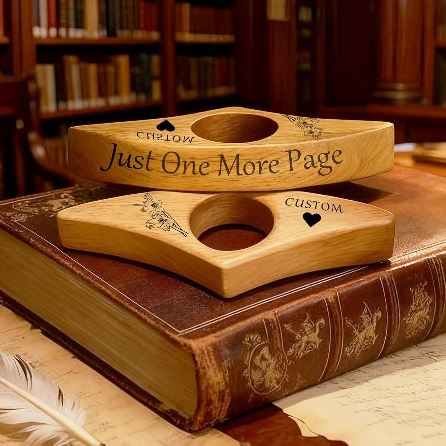 Personalized Book Page Holder Engraved Text - Custom Wooden Thumb Page Holder Wood Reading Accessory (wx01)