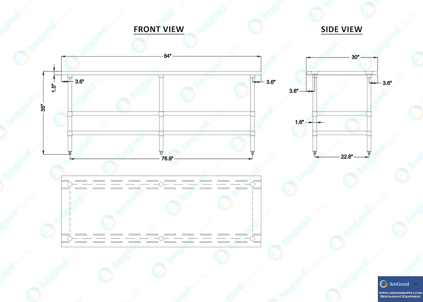 AmGood Stainless Steel Work Table with 2 Shelves | NSF | Metal Utility Table (84" Long x 30" Deep)