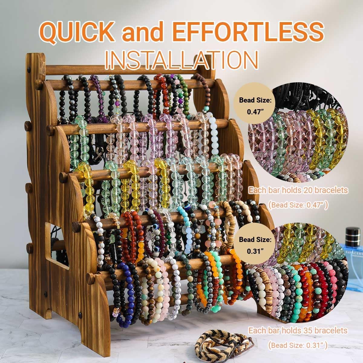 Wooden Bracelet Holder 8 Tier Jewelry Bracelet Display Stand, Portable Organizer for 150-240 Bangles & Scrunchies - for Vendors,Retail Stores, Craft Shows, and Home Storage (vintage)