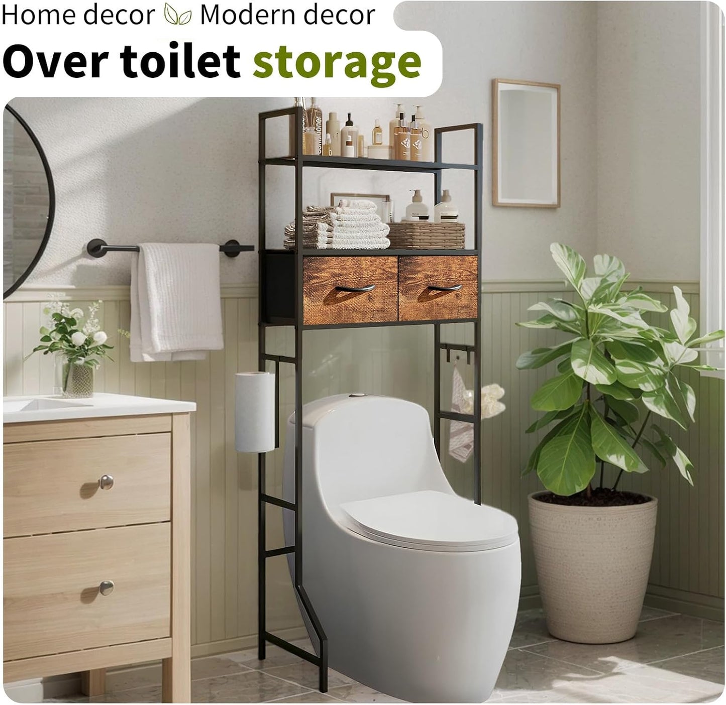 Over The Toilet Organizer,Bathroom Shelves Behind Toilet Organizer, Space-Saving Over Toilet Shelf for Bathroom Organizers and Storage