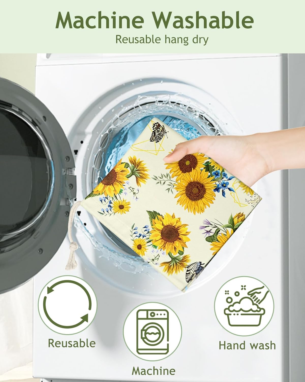 Plastic Bag Holder, Grocery Bag Organizer - 1 Pack Cute Kitchen Dispenser Holders Reusable Shopping Western Hanging Wall with Adjustment Drawstring Closure for Women Home, Sunflower