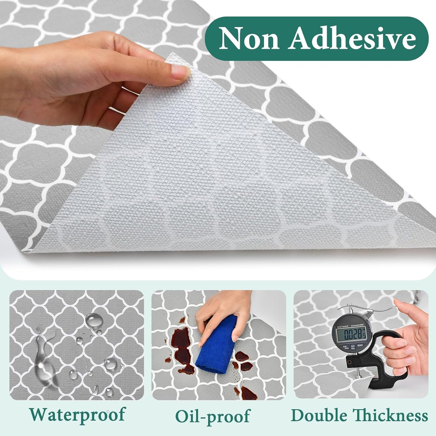 Shelf Liners for Kitchen Cabinets 12in x 20FT Non Adhesive Drawer Liner Gray Quatrefoil Thickened Shelf Liner Paper Strong Non-Slip Easy to Clean for Tool Box Refrigerator with Knife and Tape Measure