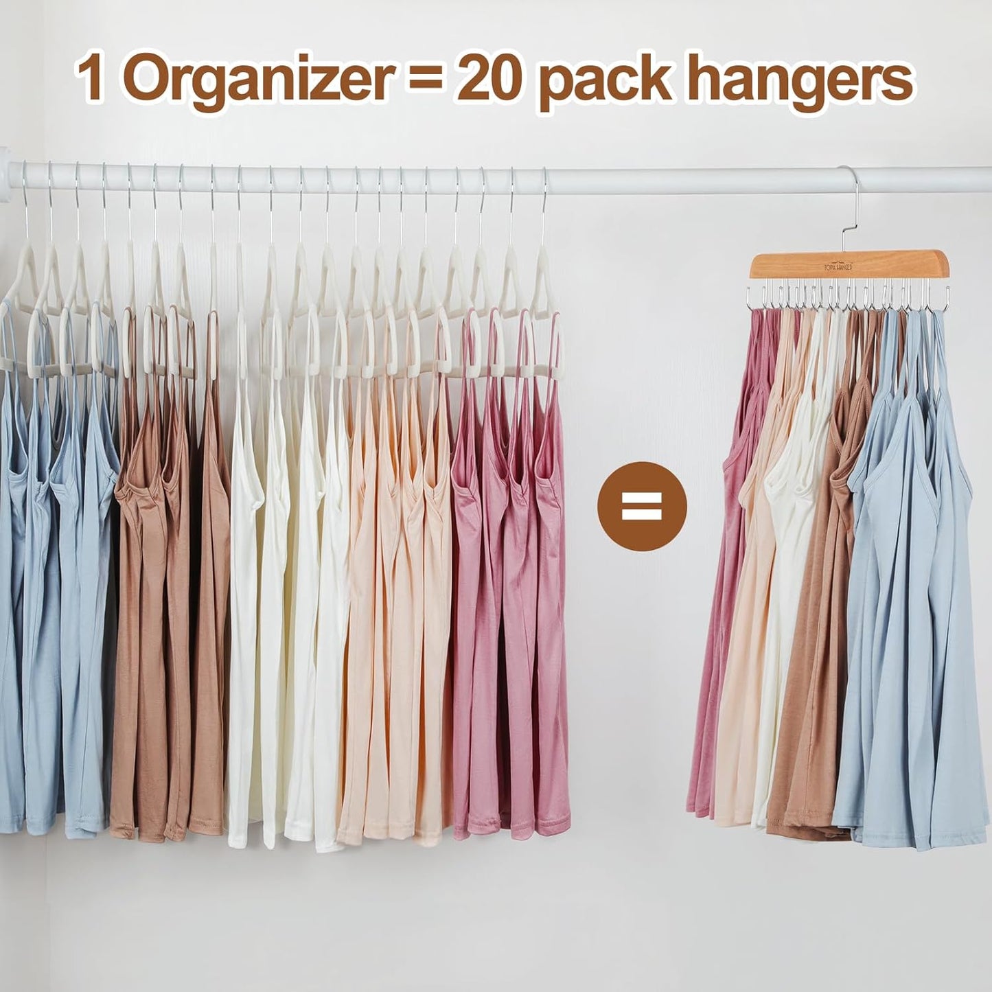 TOPIA HANGER Bra Hanger for Closet, Tank Top Hangers 20 Hooks Capacity Foldable Wood Space Saving Hangers Closet Organizer for Bra, Tank Top, Scarf, Belt, Tie, Hoodie etc - CT46N