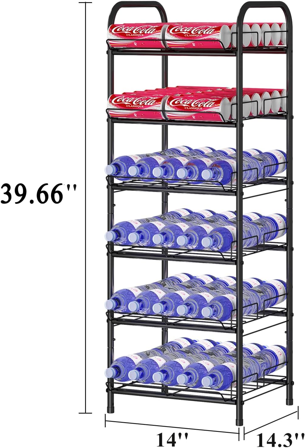 GILLAS 3 5 6 7 8 Tier Water Bottle Storage Rack, Free Standing Vertical Metal,Water Bottle Organizer, Large Capacity Bottled Rack Water Holder Stand for Cabinet Kitchen Party Pantry,Black