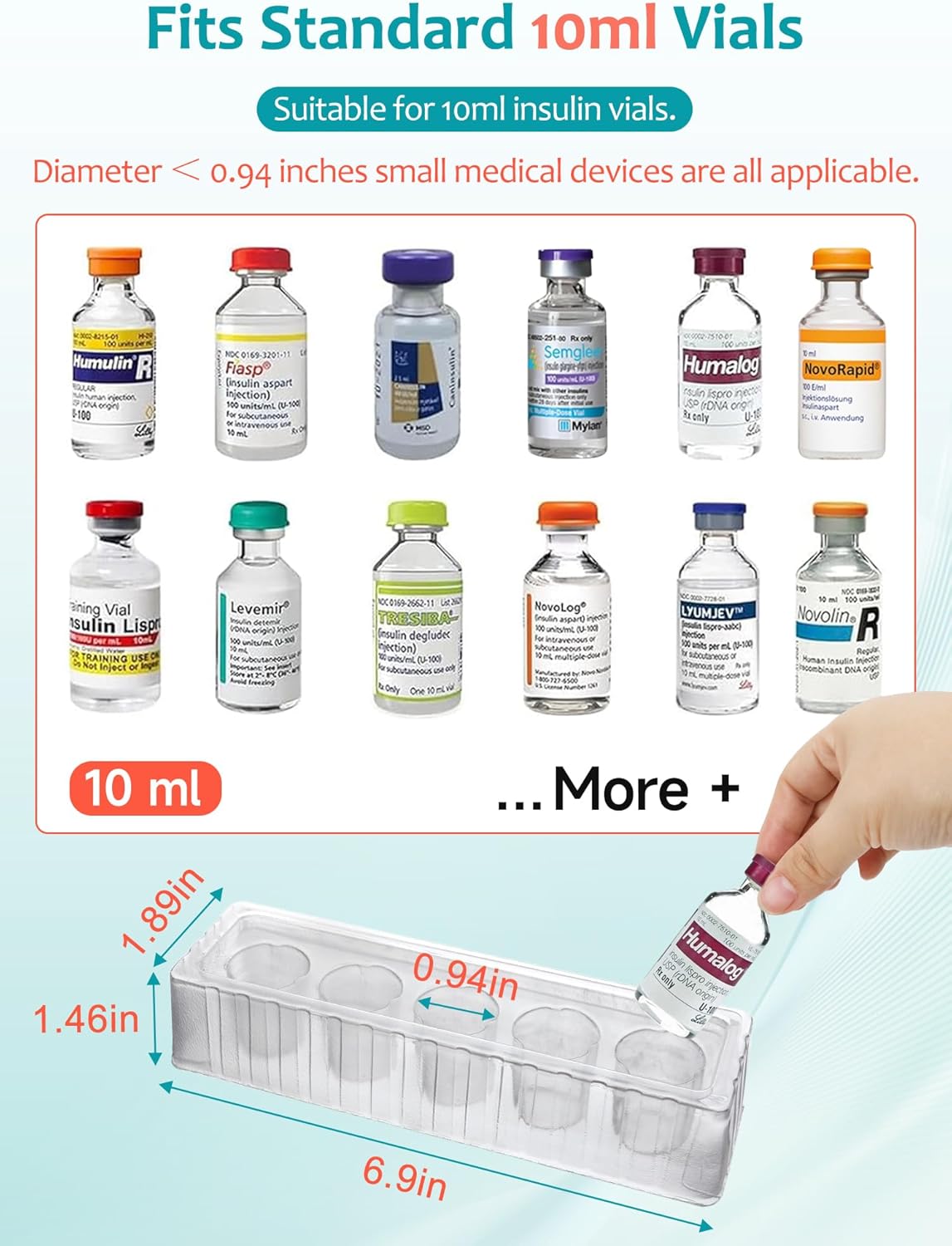 Leng Ke Insulin Refrigerator Storage Caddy - 10ml Peptide Vial Protective Holder for Fridge Wall, Compatible with U-100 Vials 24mm (0.94 Inches) Diameter (2pcs)
