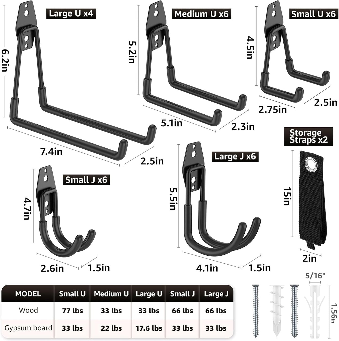 30 Pack Utility Steel Heavy Duty Wall Mount Garage Hooks,with Anti-Slip Coating,for Hanging Bikes,Ladder,Ropes,Bulk Items,Power,Yard and Garden Tools