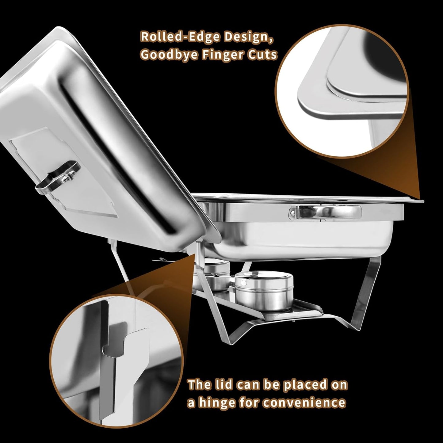 8 Qt 4 Pack Full Size Stainless Steel Chafing Dishes Buffet Set, Silver Rectangular Catering Chafer Warmer Set with Trays Pan Lid Folding Frame Stand for Kitchen Party Banquet Dining
