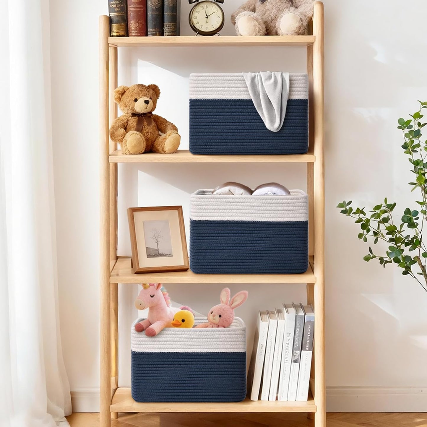 Storage Baskets for Organizing, 4 Pack Storage Baskets for Shelves, Woven Basket for Shelves, Closet Organization, Rectangle Organizer Basket Gifts Empty, 13"Lx8.7"Wx7.9"H Decorative Bins with Handles