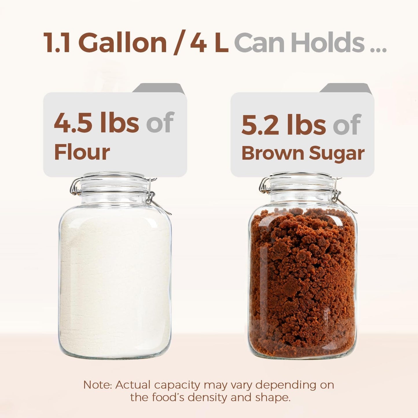 ComSaf 1.1 Gallon Glass Jar with Lid, Flour Sugar Storage Containers 4L, Cereal containers storage, Glass Jars with Airtight Lid, Large Storage Containers with Lids for Pickled Egg, Herb, Set of 2