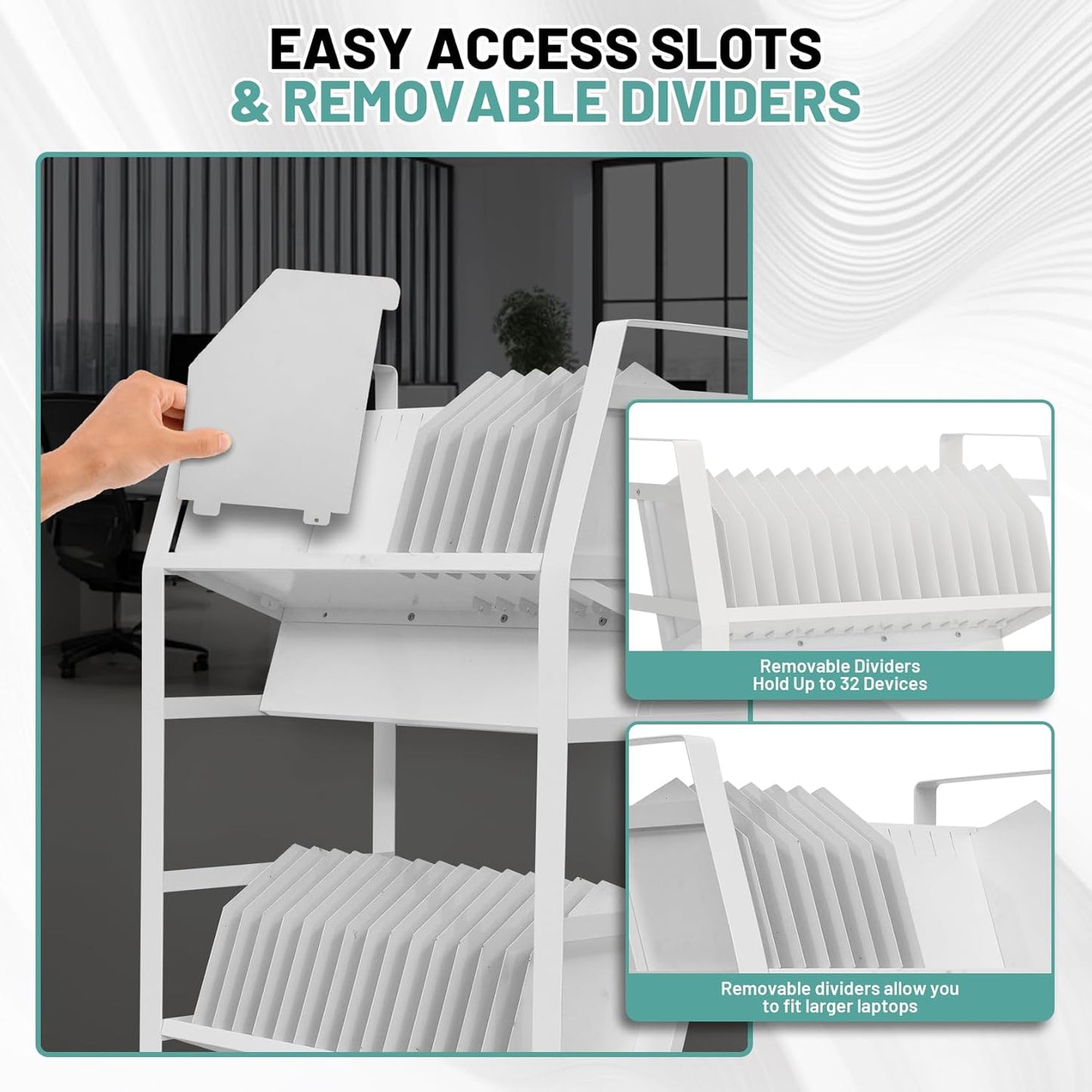 32-Device Mobile Charging Storage Cart, Lockable Charging Station with Removable Slots & Cable Management for Tablets, iPads