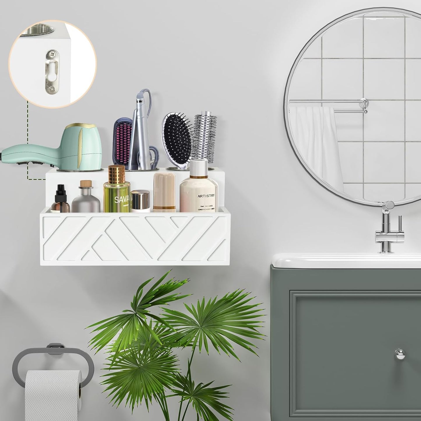 Hair Tool Organizer, Hair Dryer Holder Wall Mounted, Bathroom Countertop Organizer for Bathroom Accessories, Blow Dryer Organizer for Curling Iron, Hair Styling Tools, Vanity Organizer for Makeup