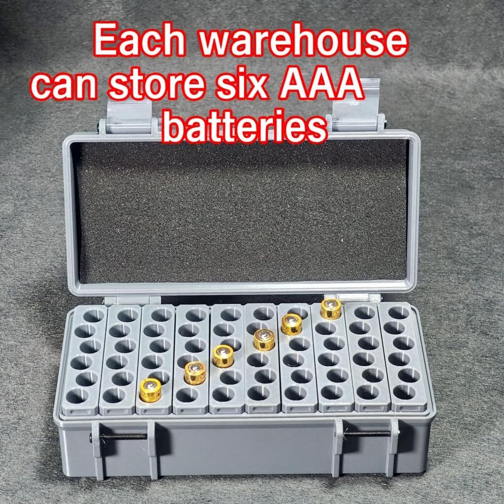 Custom Battery Storage Organizer Box for AA/AAA Batteries, Personalized Logo/Text, Hard Shell Case with Removable Trays and Foam Padding, 3D-Print Compatible Inserts (Small)