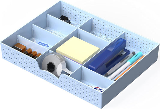 Simple Houseware Drawer Organizer Tray with 9 Adjustable Compartments, Blue