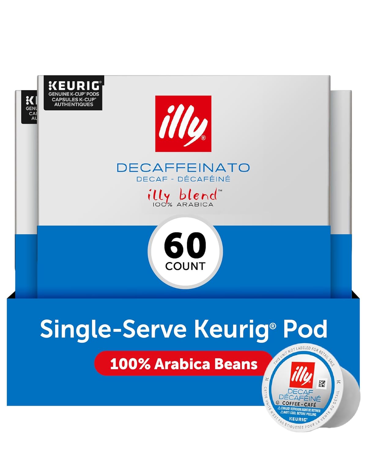Illy Decaf Coffee K Cups - Compatible Pods for Keurig Coffee Maker - Classico Decaffeinated Roast - Mild & Balanced, Notes of Caramel - 10 Count (Pack of 6)