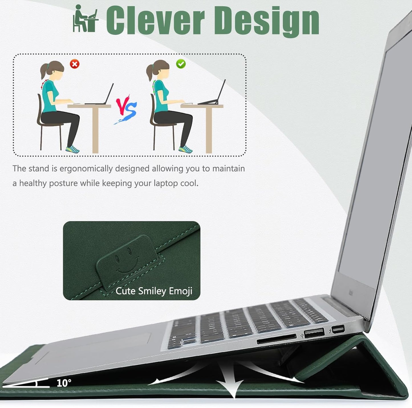 HYZUO 15-16 Inch Laptop Sleeve Case with Stand Feature for MacBook Pro 16 M4/M3/M2/M1 Pro/Max 2025-2019, XPS 15, MacBook Pro 15 2015-2012, Samsung Galaxy Book Flex/Pro 15, Midnight Green