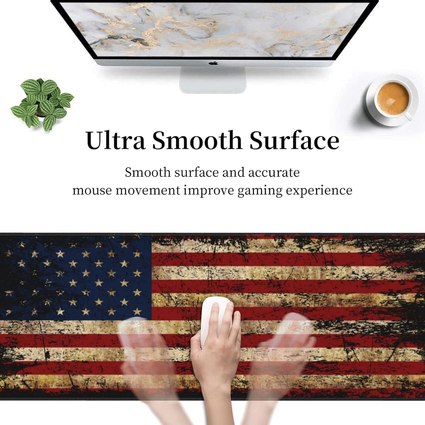 American Flag Gaming Mouse Pad, Large Mouse Pad for Desk Mat XXL XL Mousepad, Big Keyboard Pad Office Desk Accessories Decor