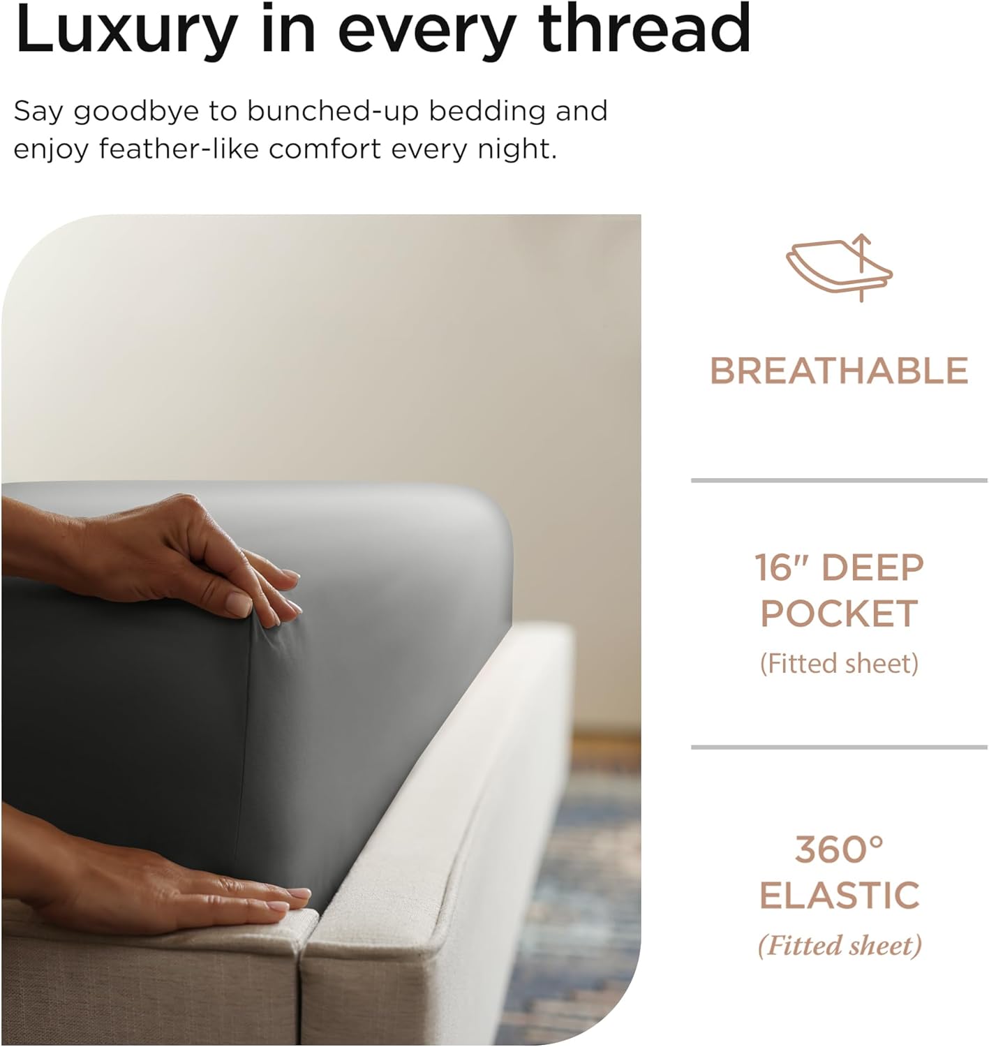 Threadmill Twin XL Sheet Sets |656 Thread Count 100% Supima Cotton Sheets for Twin XL Mattress | Solid Sateen Twin XL Bed Sheets Set with 16” Deep Pocket | Soft 3-Piece Cooling Sheet Set | Dark Grey