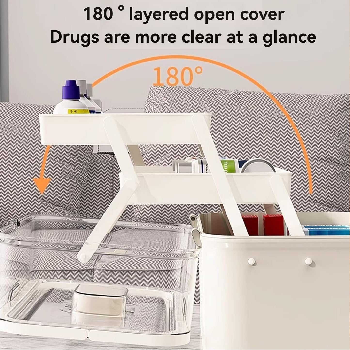 3-Tier Portable Medicine Storage Box, Medical Organizer With Removable Small Medicine Box, Dustproof & Moisture-Proof, Family Size with Transparent Visual Design, Suitable for Home&Travel Use (White)