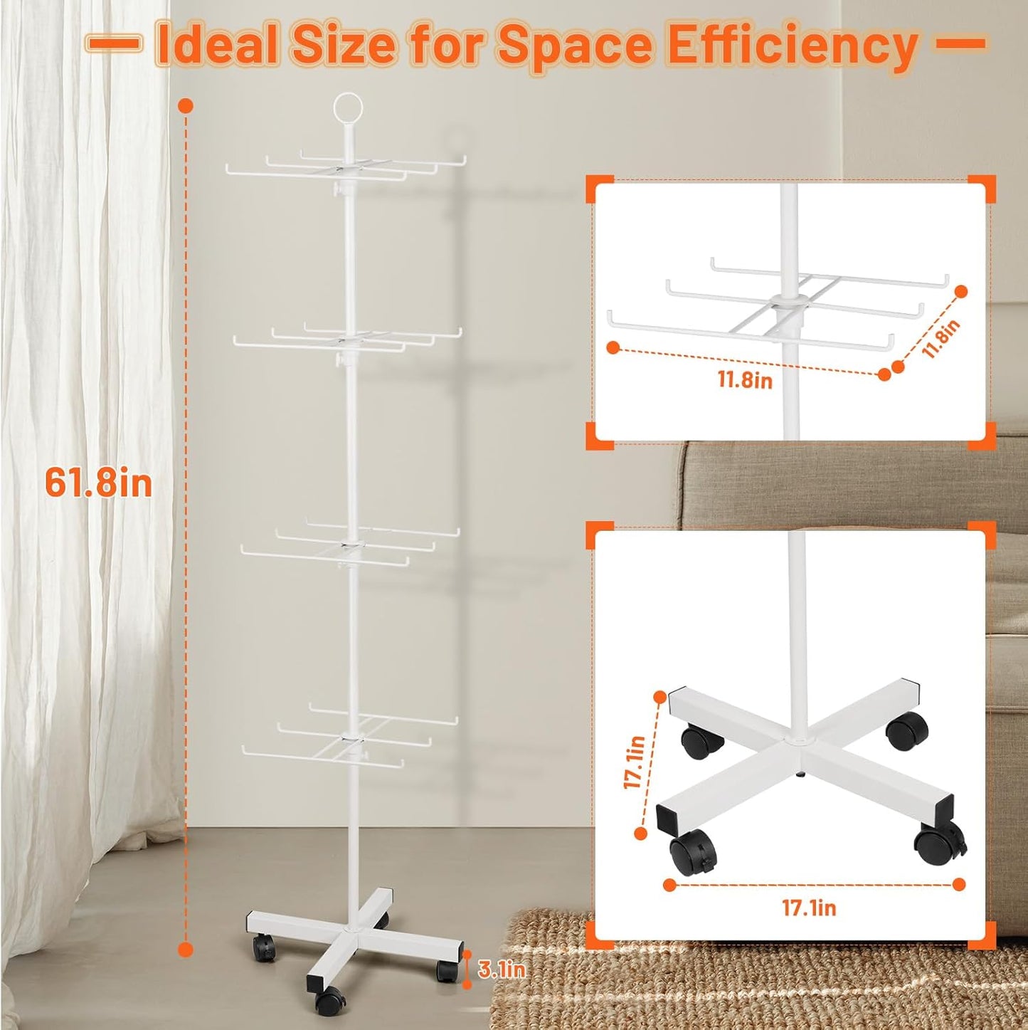 Retail Display Stand Rotating Display Stand 4 Tier Spinning Display Stand for Craft Shows, Jewelry, Keychain, Earring Adjustable Height Retail Display Racks (White)