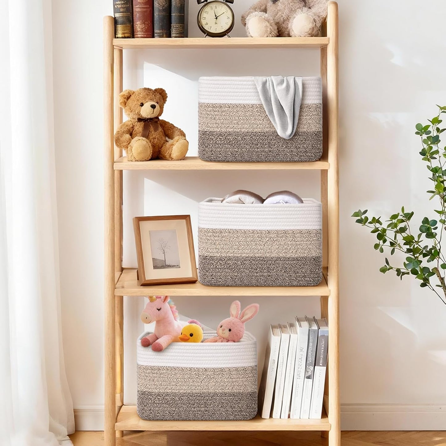 Storage Baskets for Organizing, 4 Pack Storage Baskets for Shelves, Woven Basket for Shelves, Closet Organization, Rectangle Organizer Basket Gifts Empty, 13"Lx8.7"Wx7.9"H Decorative Bins with Handles