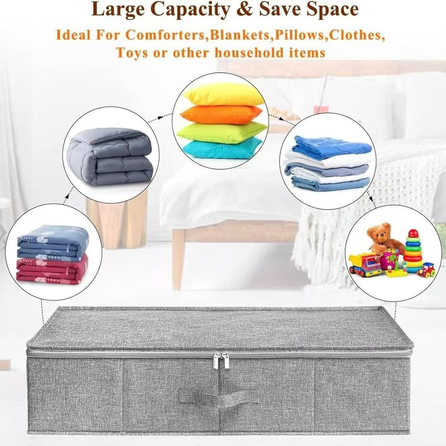 Under Bed Storage Containers - Foldable Underbed Storage Bag, Closet Organizers Bins, 2 Piece Dustproof Clothes Container With Lid For Moving Travel Dorm Bedroom College Apartment Toys