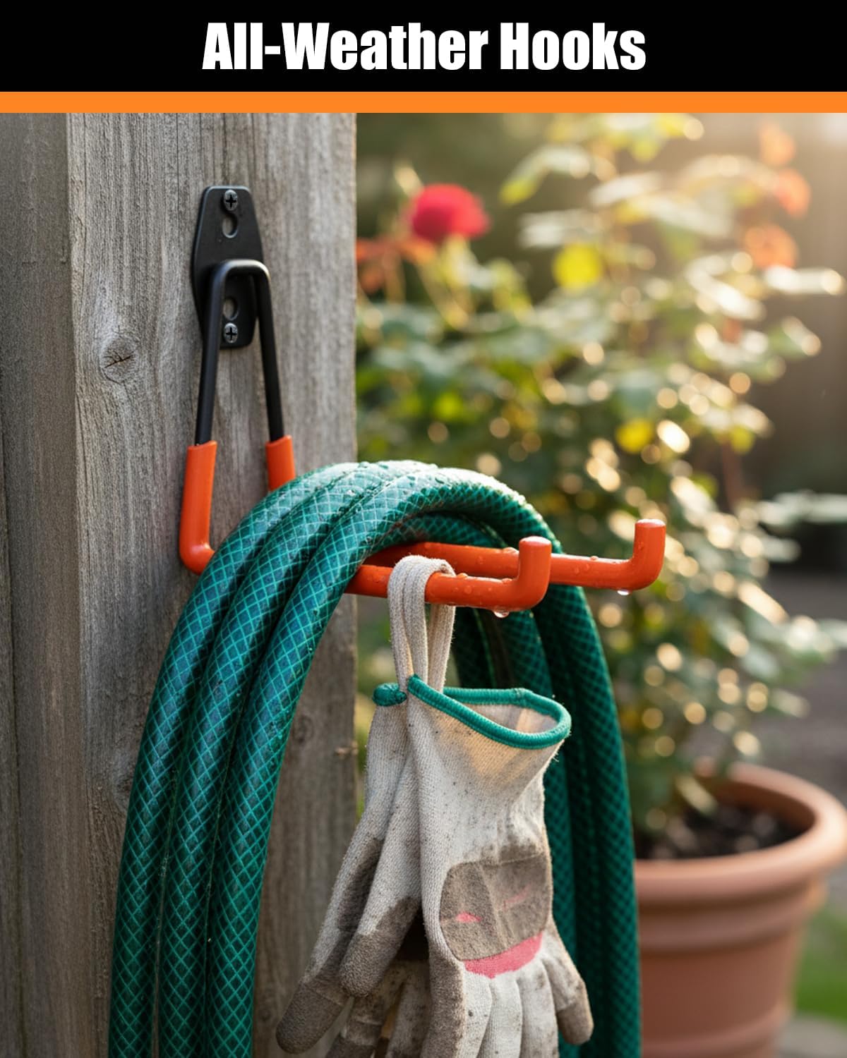 WMK Garage Hooks 4 Pack Wall Storage Hooks Heavy Duty Steel Tool Hangers for Utility Organizer, Wall Mount Holders for Garden Lawn Tools, Ladders, Bike (Orange)