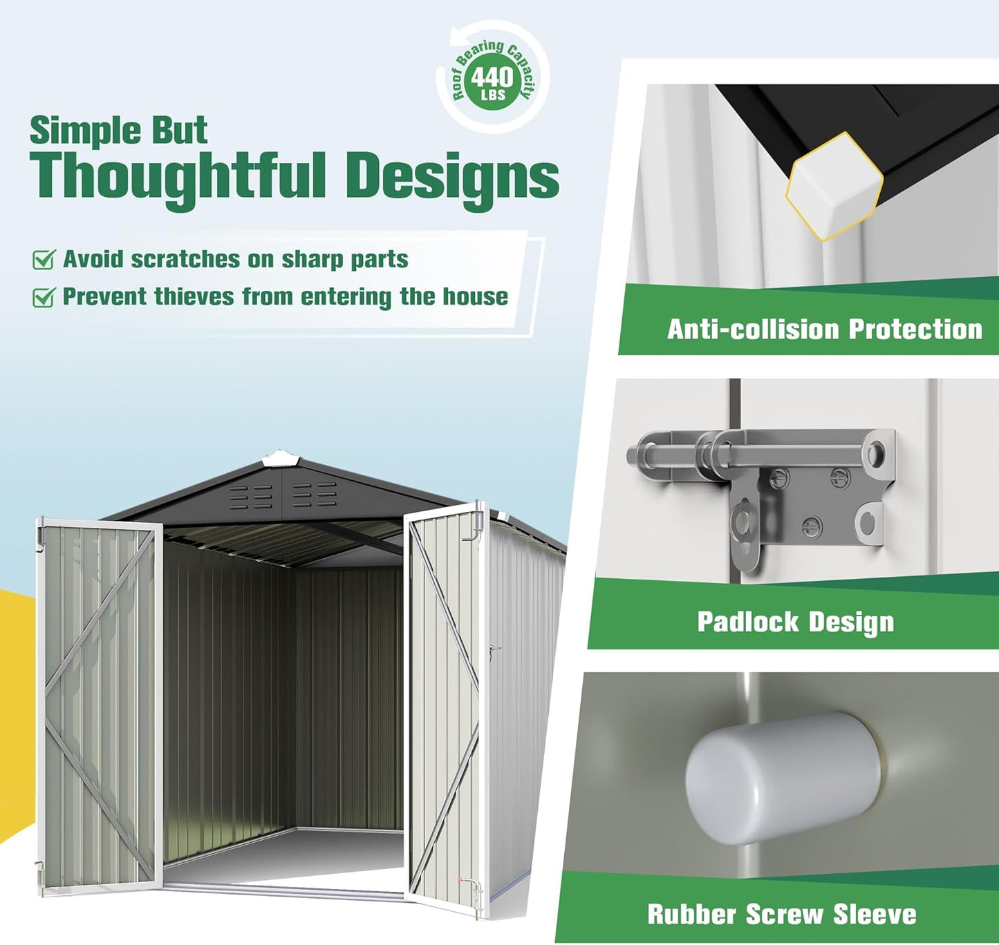 Flamaker 6x8 FT Storage Shed Waterproof Metal Garden Shed with Lockable Door Utility Tool Shed Outdoor Storage for Backyard, Patio and Lawn, White