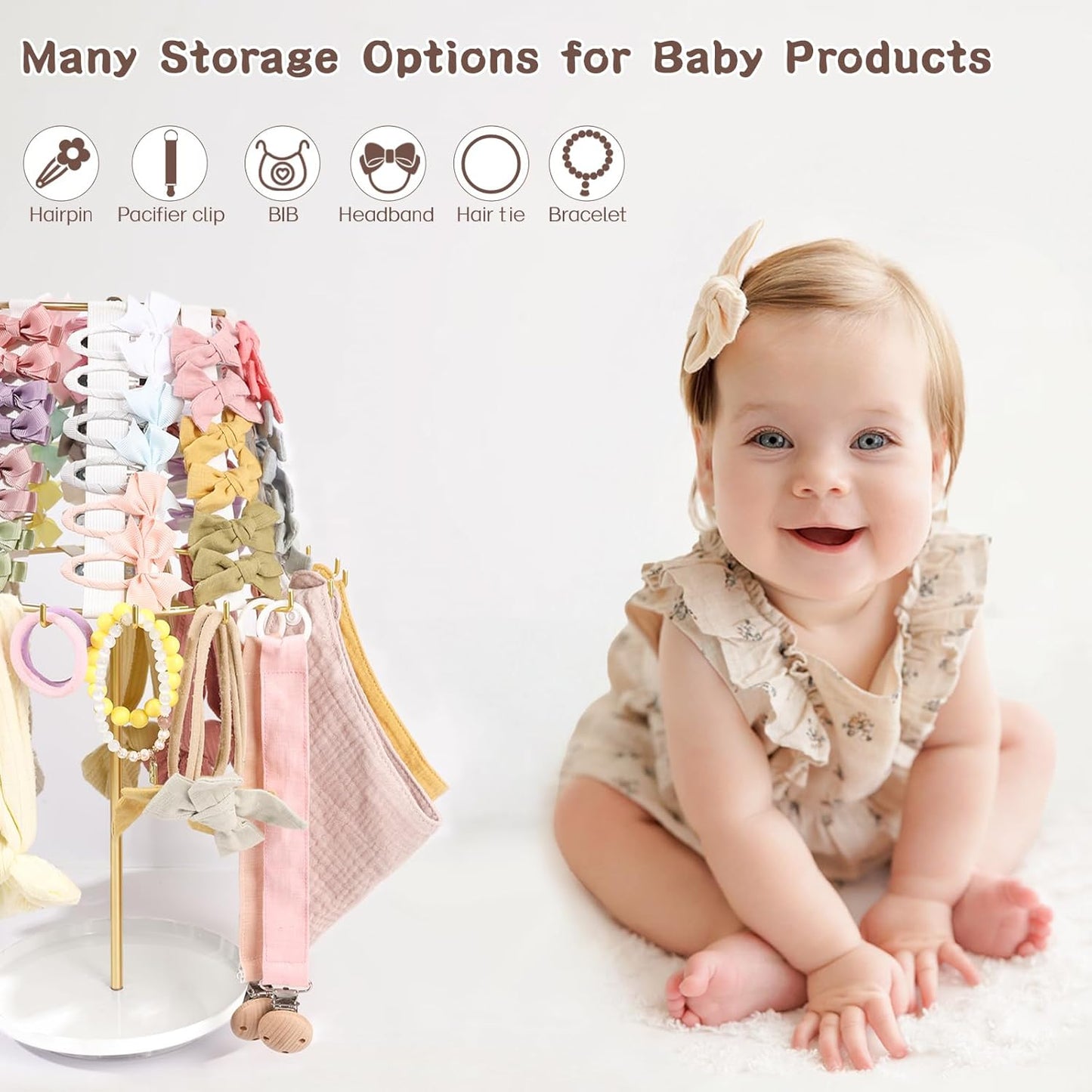 POVETIRE Headband Holder Bow Organizer for Girls, Metal Hair Bows Stand Hairband Storage Display, Hair Accessory Organizer Rack for Baby Newborn Infant Toddler Kids
