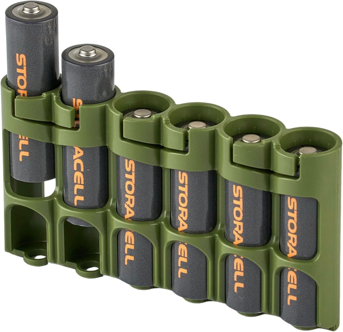 Storacell Slimline AA-6 Battery Storage Caddy and Dispenser, Military Green, Holds 6 AA Batteries (Not Included), Durable & Compact Design, The Original Battery Caddy, Made in The USA