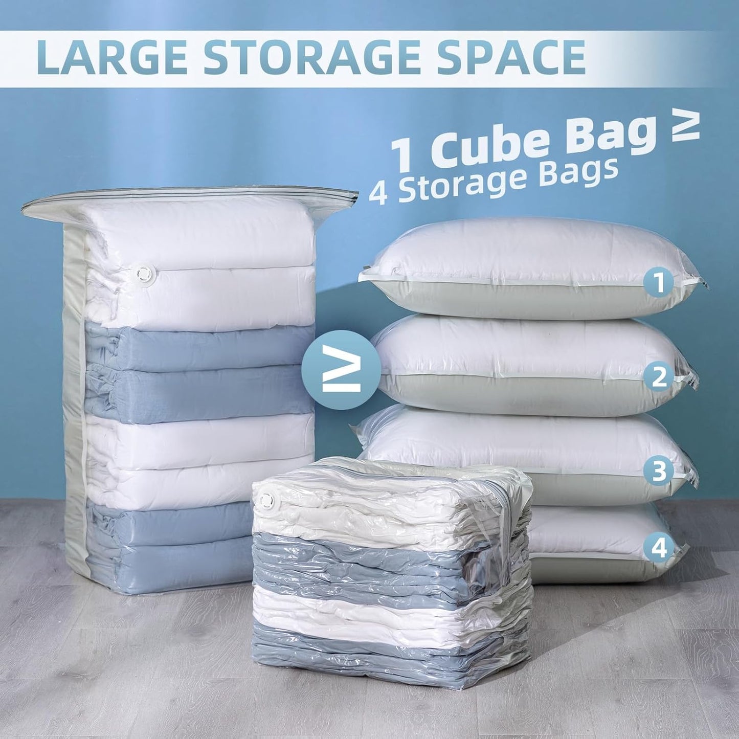 6 Pack Vacuum Storage Bags, Cube Combo (3 Jumbo+3 Medium), Vacuum Seal Bags for Clothing, Bedding, Blanket, Space Saving Closet Organization