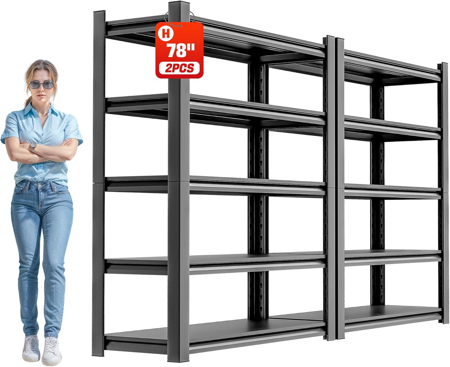 Garage Shelving Unit, Heavy Duty 5 Tier Storage Shelf, Industrial Utility Shelving, Durable Metal Shelf Organizer, Metal Garage Shelving Heavy Duty 16" D x40 W x78 H（2 Pieces）