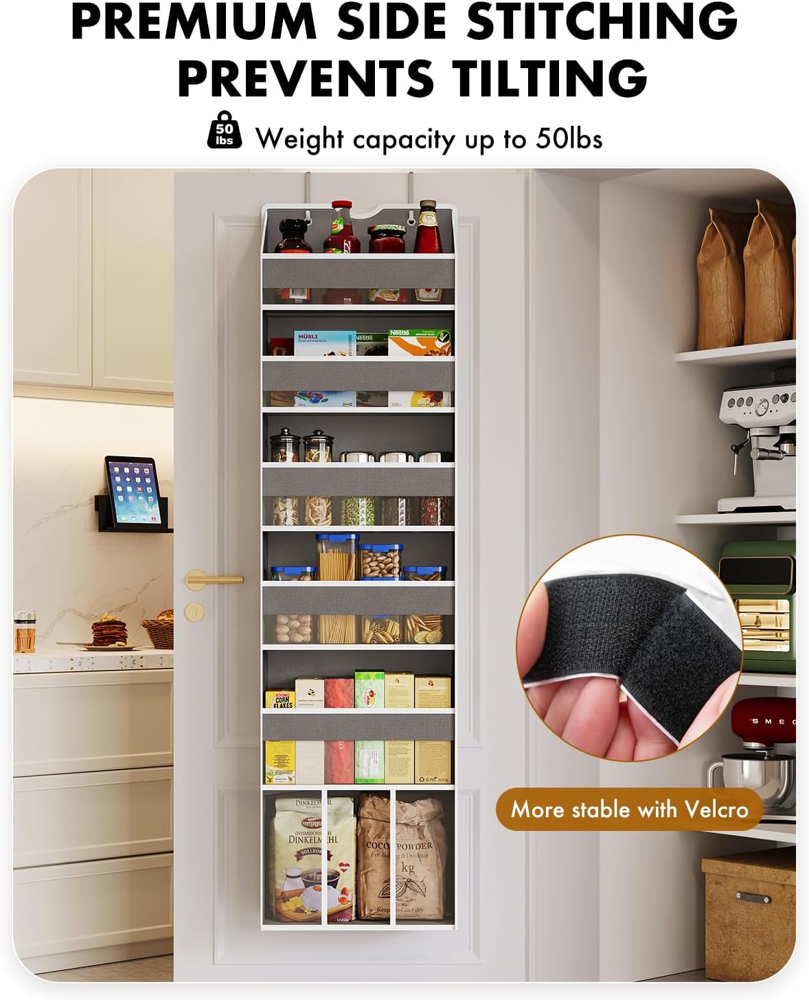 Over The Door Organizer Hanging 6-Shelf Storage Organizer with 50lb Heavy Duty Perfect for Bathroom Closet Nursery Bedroom (Grey,1 Pack)