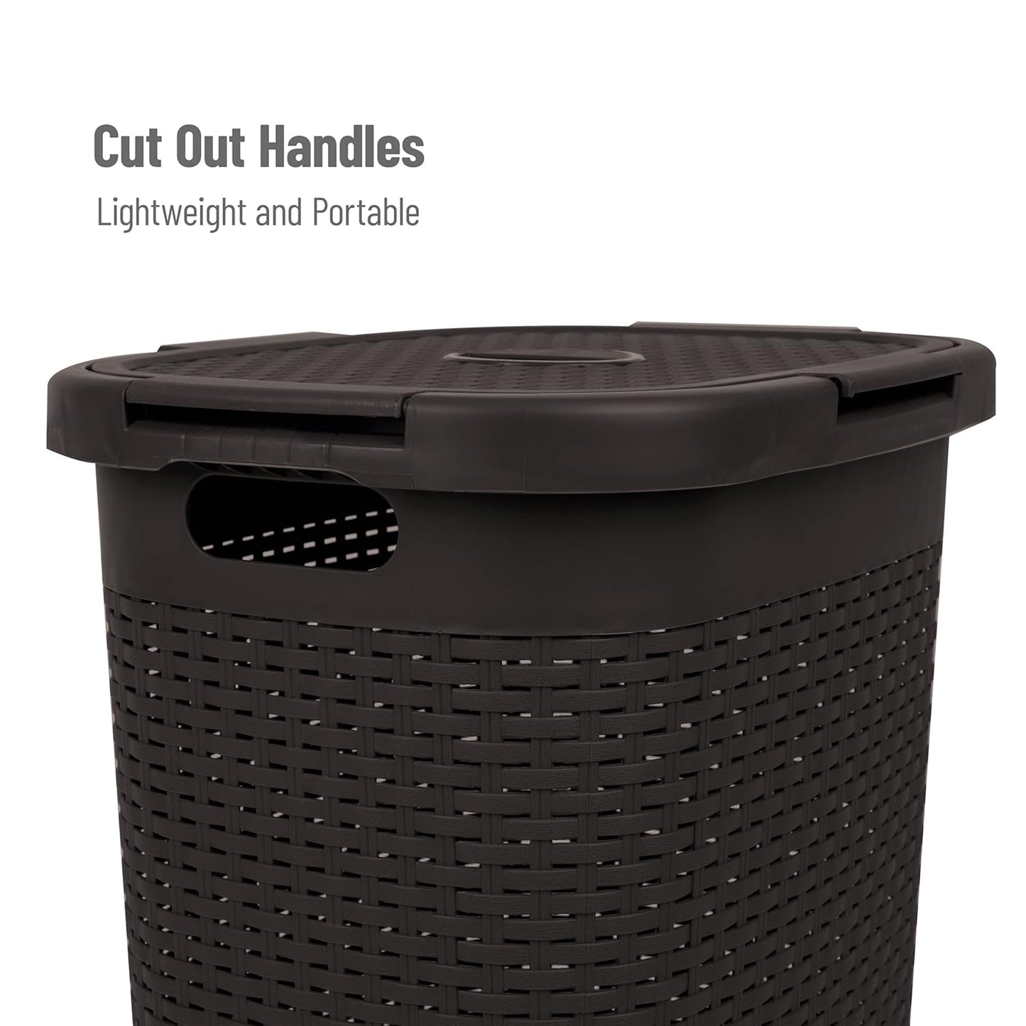 Mind Reader Slim Laundry Hamper with Lid, 60L Clothes Basket, Premium Wicker Design, Plastic, Brown