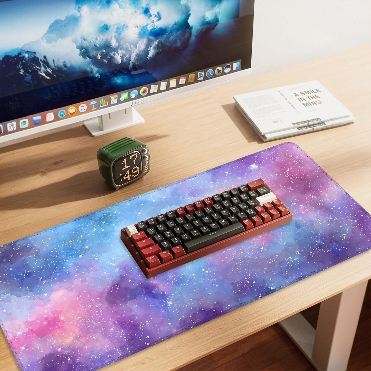Galaxy Mouse Pad Large, Extended Gaming Desk Mat – 335.43 x 15.75 in – Watercolor Nebula Starry Sky Design, Stitched Edges, Non-Slip Base, Keyboard and Mouse Pad for Office & Home