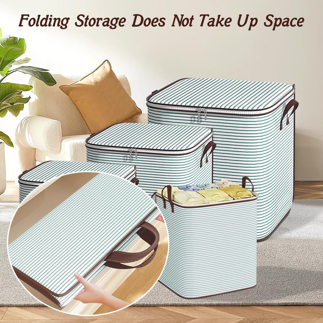 Blanket Storage, 100L Foldable Storage Bin, Large Clothes Organizer Bags, Collecting Containers with Handle Zippers Blanket Organization for Bedroom Closet Comforter Sheets Pillow
