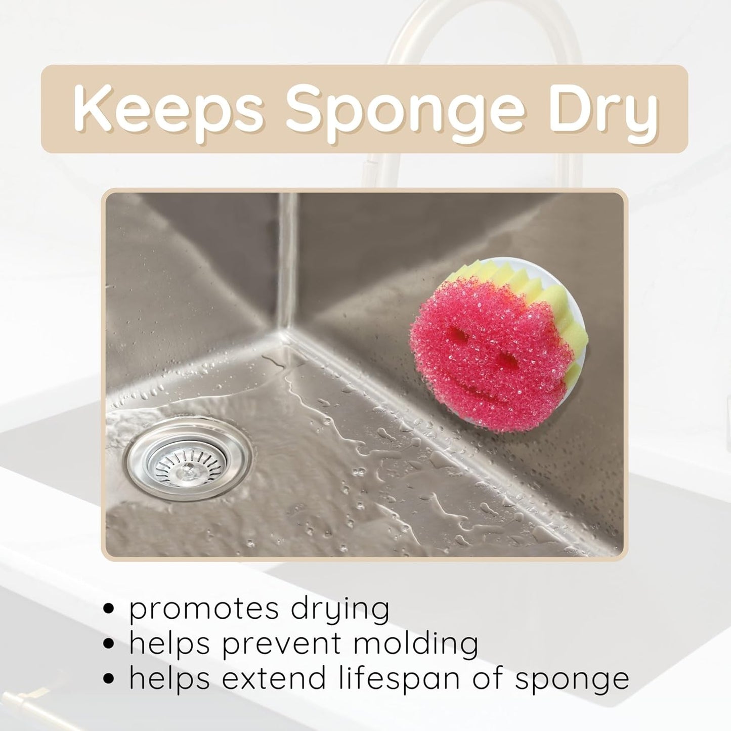 BeraTek Sponge Daddy Caddy & Under Sink Sponge Holder Combo - Kitchen Sink Organizer Keeps Sponges Dry, Odor-Free - White, Combo Pack