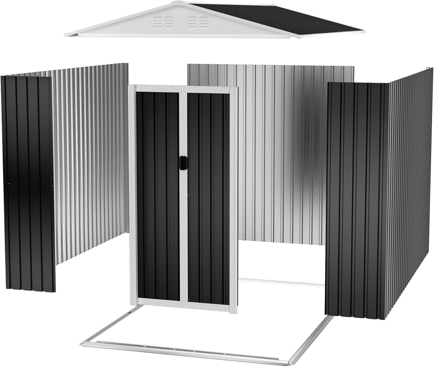 6x9ft Outdoor Metal Storage Shed Waterproof Garden Shed with Lockable Door, Windows & Vents, Tool Metal Storage for Patio Furniture Lawnmower（Grey）