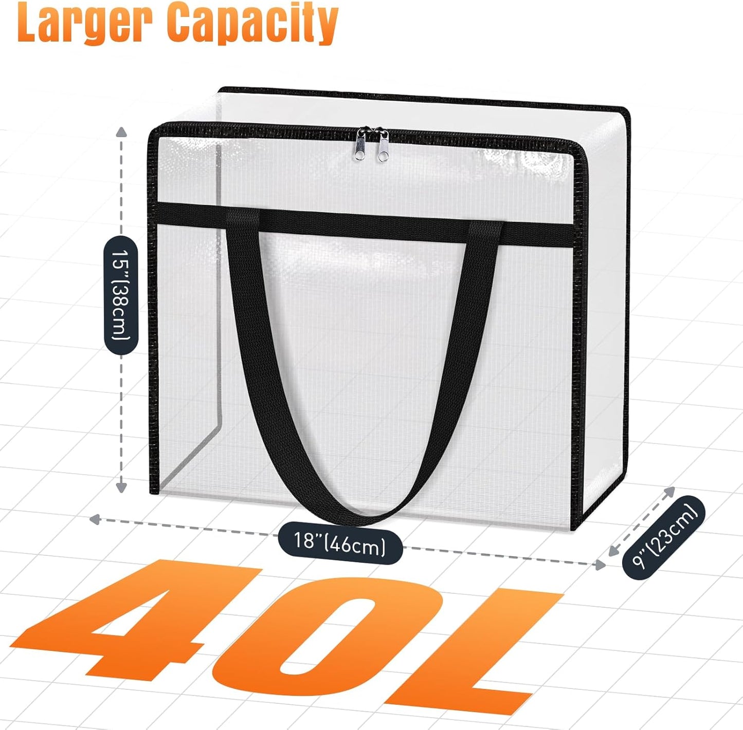 Clear Under Bed Storage Containers - 8 Pack Large Capacity Clothes Storage Bags with Lid & Sturdy Handles, Foldable Moving Bags, Clothing Organizer Totes for Bedding, Comforter, Sheet（40 L）
