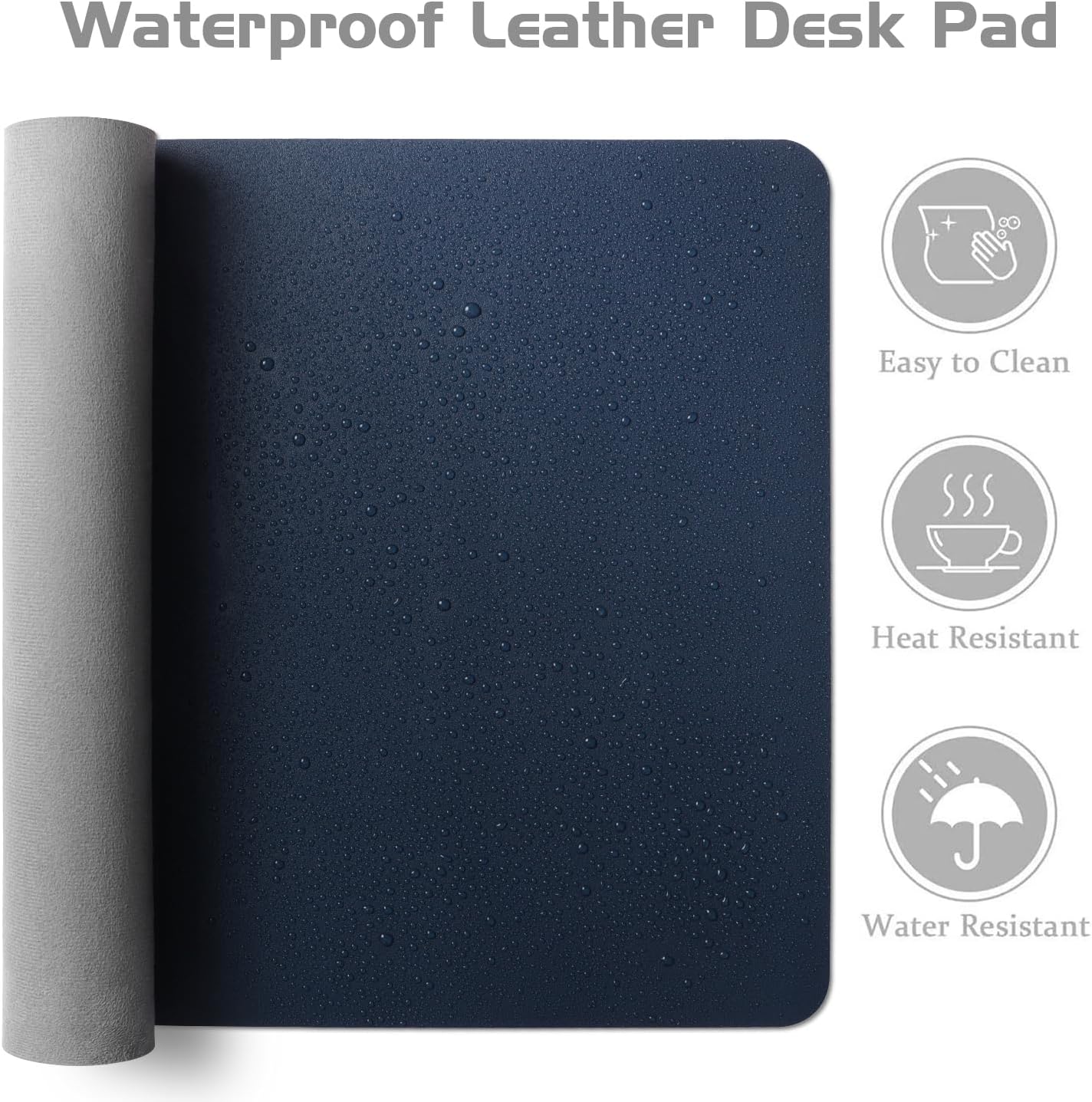 Aothia Leather Desk Pad Protector, Office Desk Mat, Large Mouse Pad, Laptop Desk Pad, Non-Slip PU Leather Desk Blotter, Waterproof Desk Writing Pad for Office and Home (Dark Blue, 47" x 24")