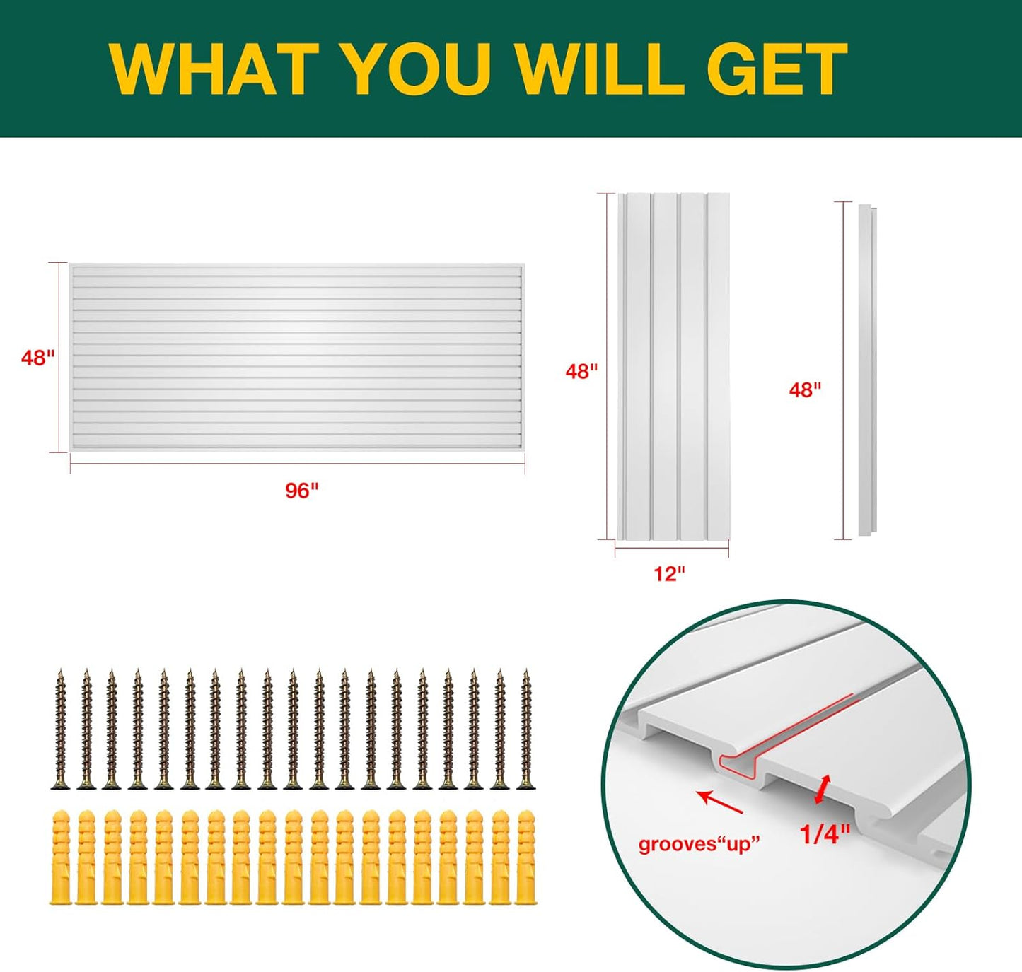 Yuzzy Slat Wall Paneling 4 x 8ft, Garage Slatwall Panel Wall Storage Systems, Heavy Duty PVC Garage Wall Organization (White)