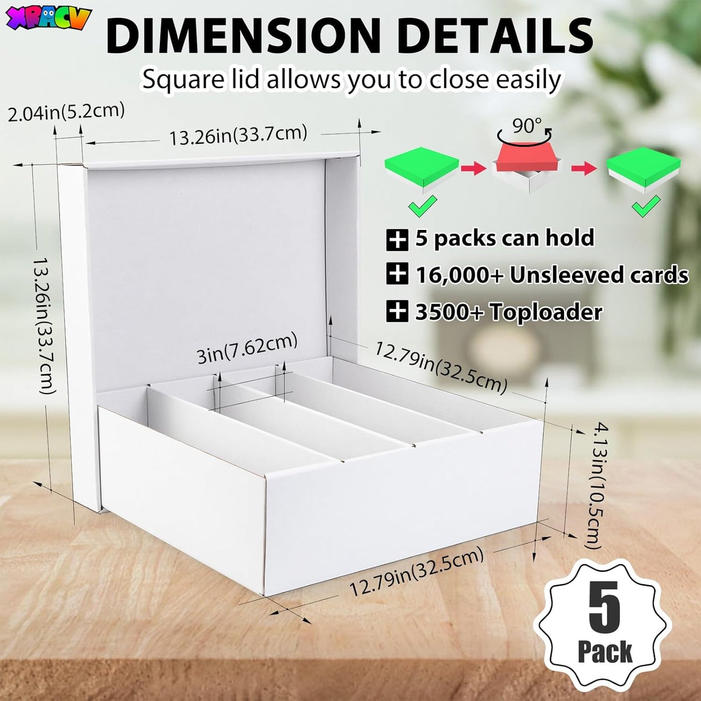 5 Pack Toploader Trading Card Storage Box, 4 Row 3200 Count White Cardboard Storage Box for Basketball/MTG/TCG/Sports/Game Cards Organizer and Collection