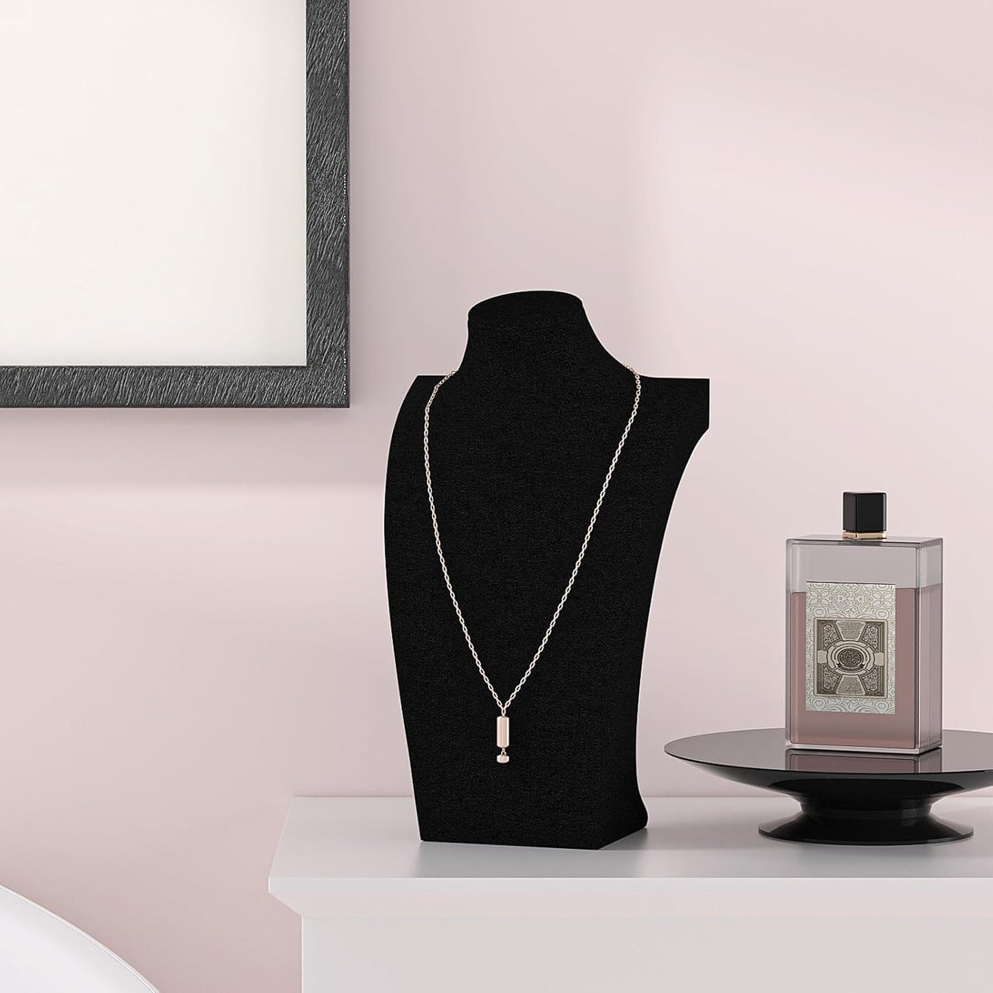 Necklace Bust Display Stand, Necklace Holder, Pendant Chain Necklace Organizer for Women (Black Velvet, L 4PCS)