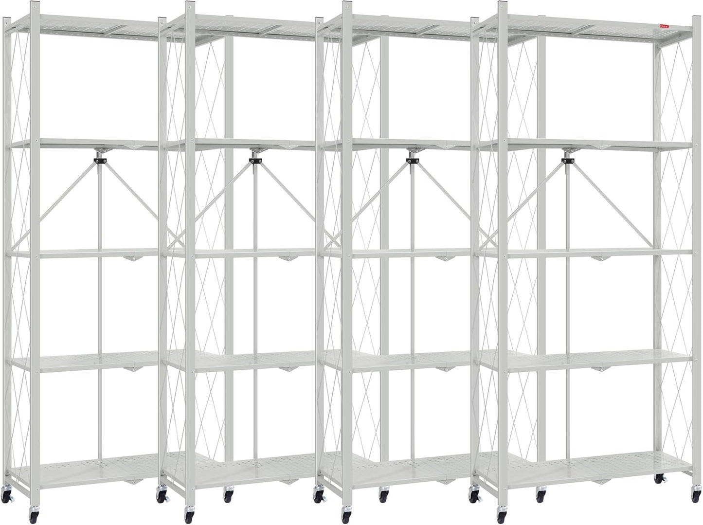 DEANIC 5 Tier Foldable Storage Shelves with Wheels, Large Capacity Shelving Unit, Freestanding Metal Wire Shelf Rack, No Assembly Organizer Rack for Garage Kitchen, Basement, Pantry(Grey Pack of 4)