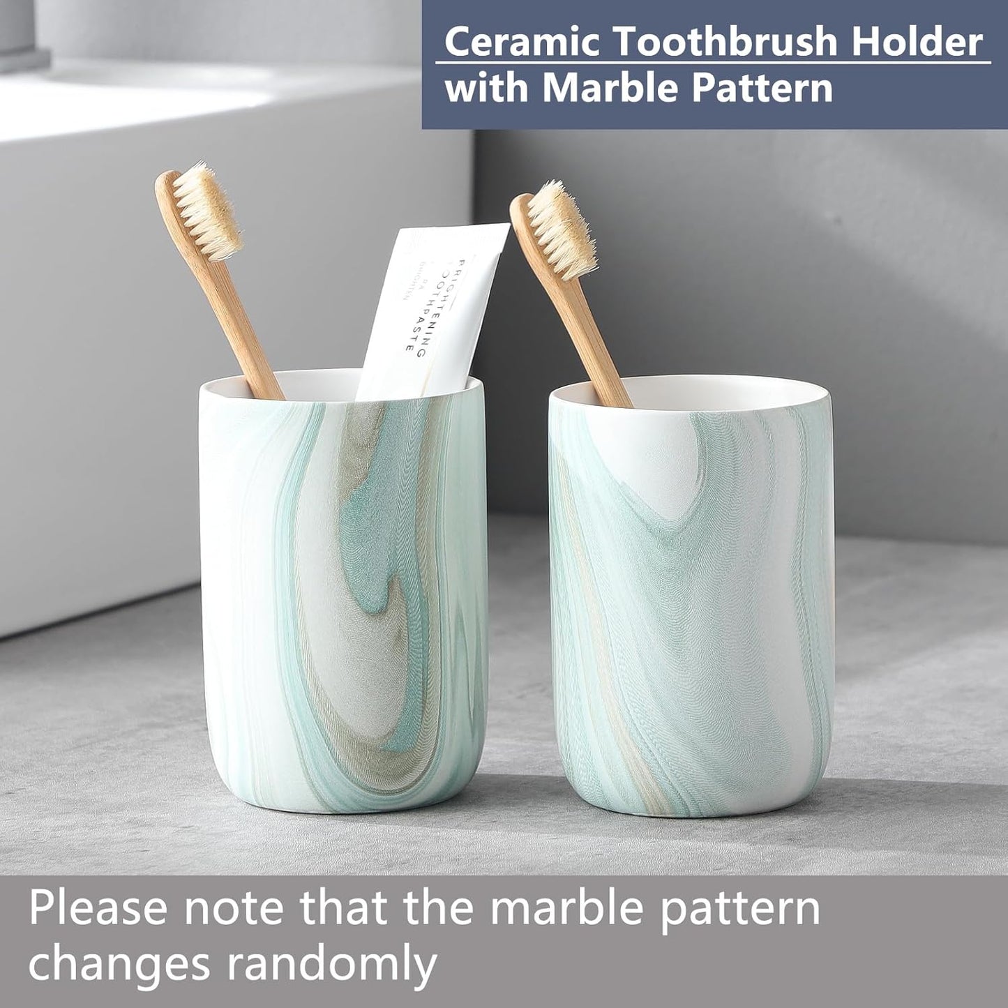 Green Marble Toothbrush Holders - Ceramic Toothbrush Holders for Bathrooms, Toothbrush Toothpaste Holders, Marble Bathroom Tumbler Cups Reusable Toothbrush Mouthwash Cup, Bathroom Counter Organizer