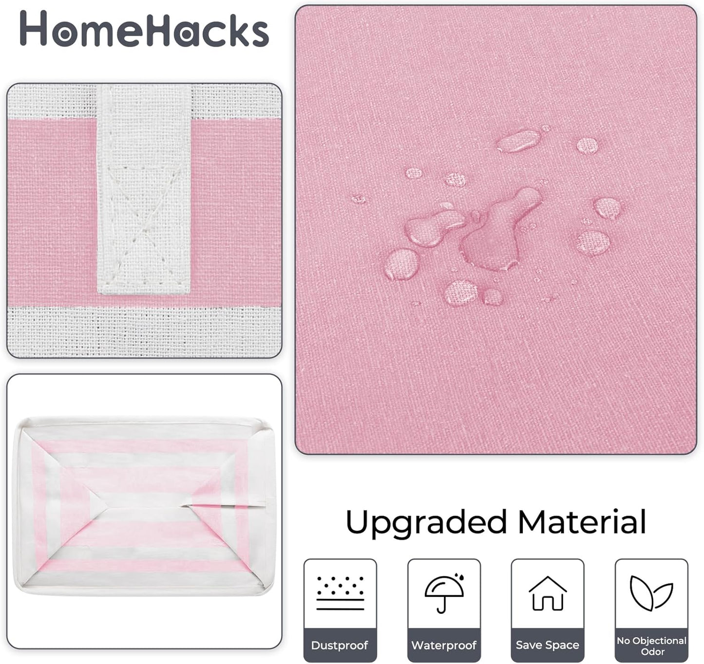 HomeHacks 2 Pack Large Laundry Baskets, Waterproof, Freestanding Laundry Hampers, Collapsible Clothes Hamper with Reinforced Handles in Laundry, College Dorm, Bathroom, Bedroom (Pink, 100Lx2)