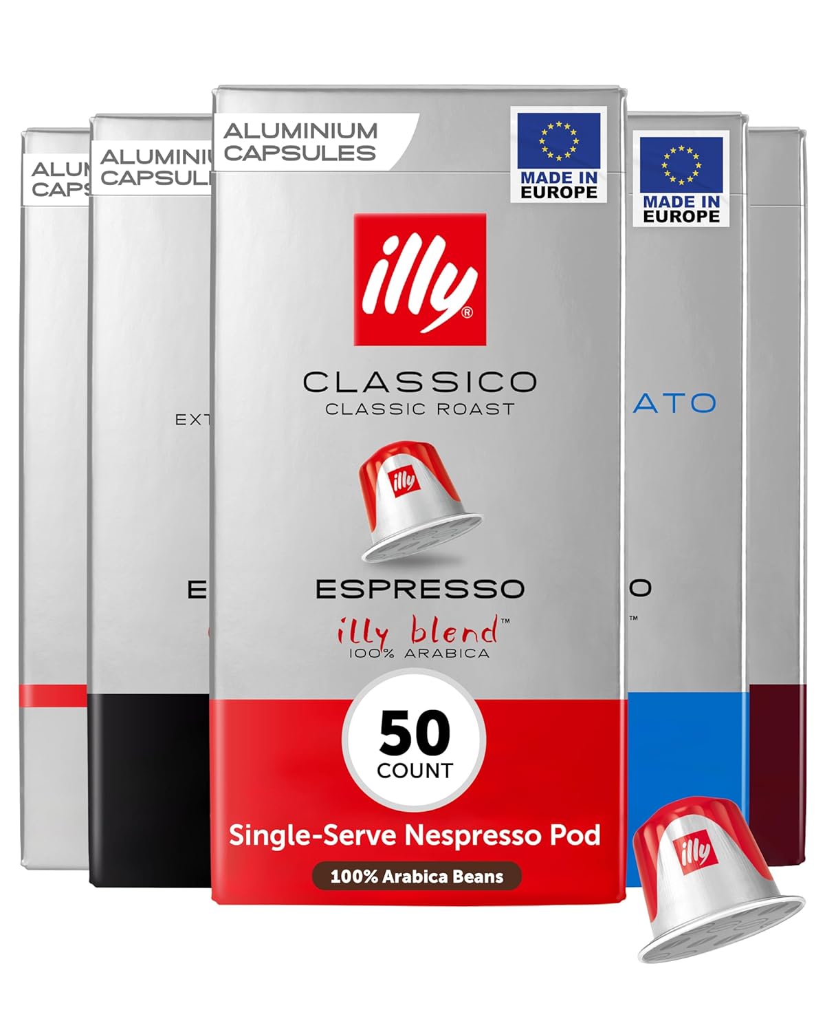 illy Aluminum Espresso Capsules - Compatible with Nespresso Machines - Classico, Forte, Intenso, Decaf, Classico Lungo Roasts - Variety - 10 Count (Pack of 5)