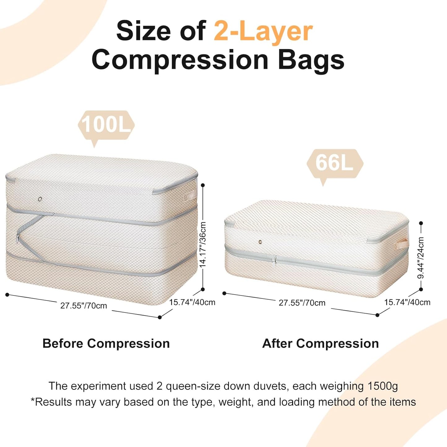 Comforter Storage Bag - Large Capacity Bedding Storage Bags Ultra Space Saving Self Compression Organizer, Washable Compression Bags for Storage Comforter Blanket Duvet Pillow, 6-Pack, Beige