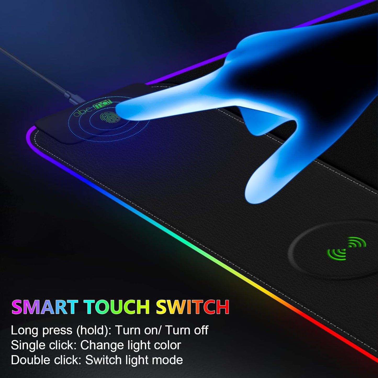 Magnetic Wireless Charging RGB Mouse Pad, 31.5'' x 11.8'' Large LED Gaming Desk Mat, 24 Light Effects, Non-Slip Rubber Base, Waterproof Ultra-Smooth Surface