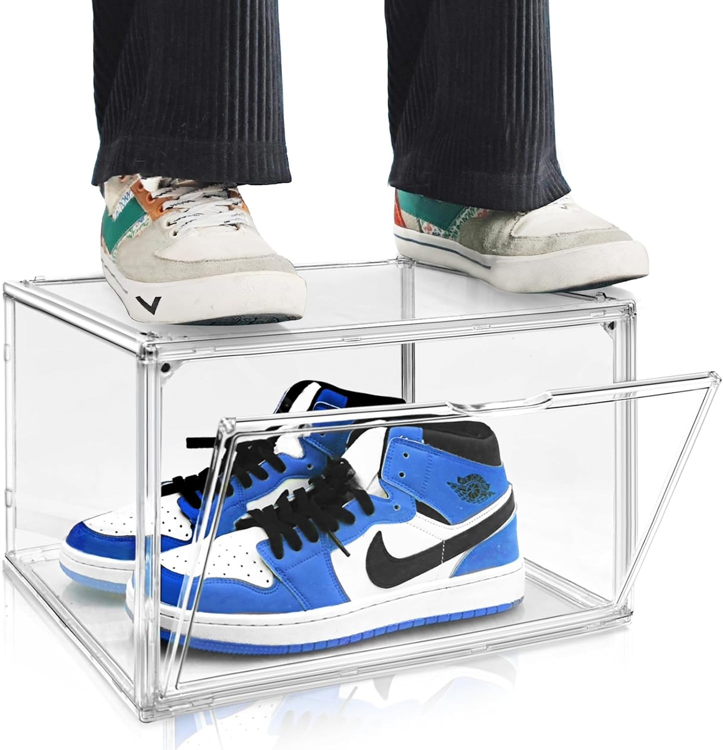 Size 14 Large Clear Shoe Storage Boxes Stackable, Acrylic Shoe Boxes Sneaker Display Case for Sneakerheads Boot Handbag Purse Figure Collectibles Showcase, 1 Pack
